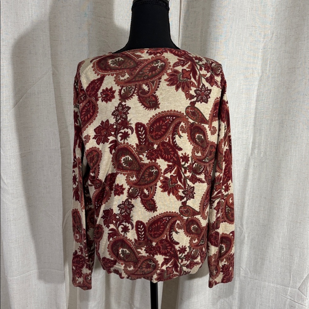 Croft & Barrow Burgundy Red and Cream Cardigan Sweater - Picture 3 of 8